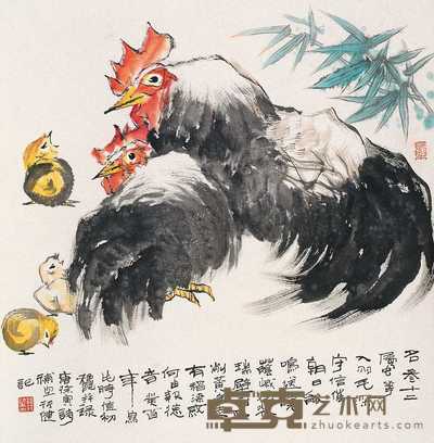 钱行健 1993年作 公鸡 立轴 59×57cm